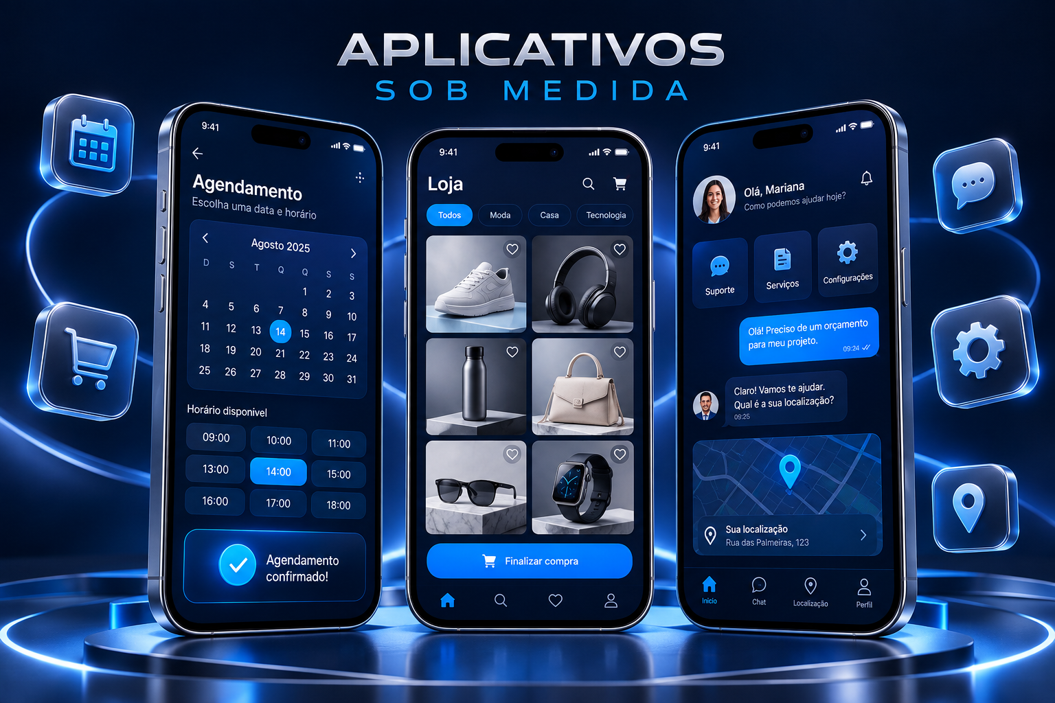 Apresentação visual do serviço Aplicativos sob medida